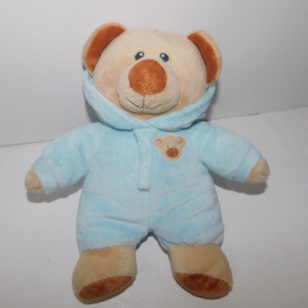 2016 Ty Baby Blue Bear 10" stuffed Tan Bear in Blue Hooded Pjs Pajamas Plush